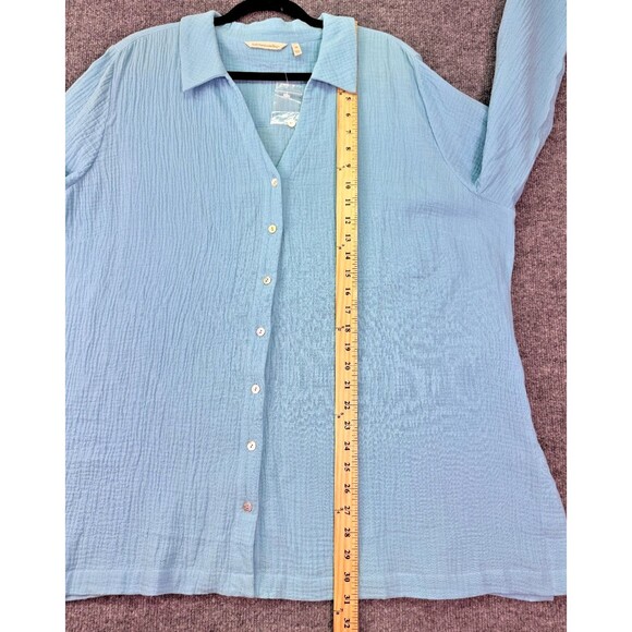 Soft Surroundings 2X Blue Button Front Textured Gauze Top Long Sleeve Tunic - Picture 8 of 11